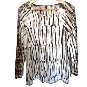 Pure Jill Tie-Dye Long Sleeve Cotton Brown/White Tee Shirt Womens Size Large